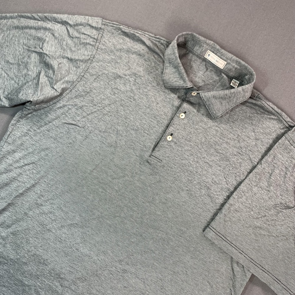 Peter Millar Polo Shirt Mens XL Gray Heather Cotton Jersey Golf Cats Eye Buttons